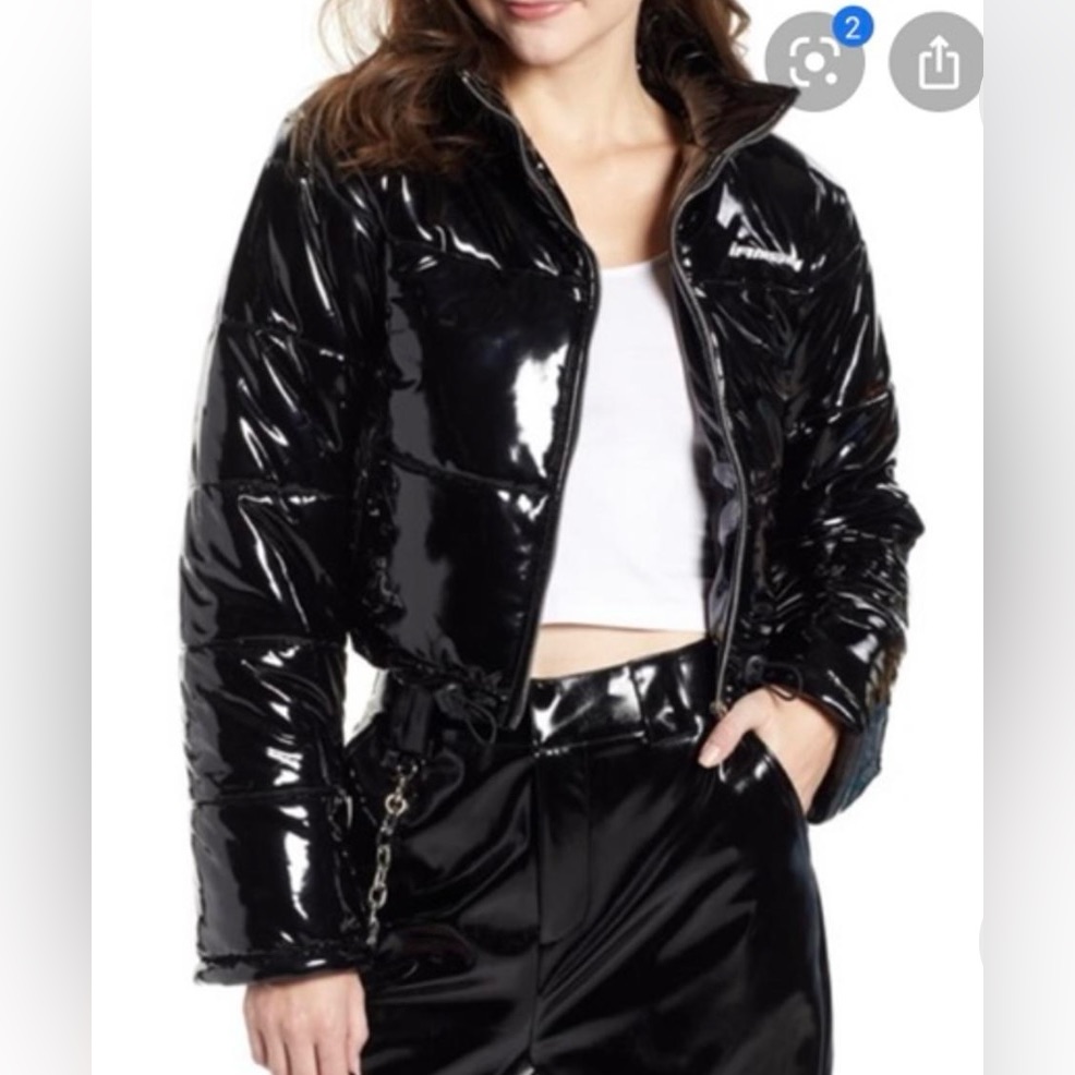 I.Am.Gia. Vinyl Black Cropped Puffer Jacket S